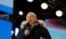 Le président russe Vladimir Poutine lors d'un rassemblement et un concert à Moscou pour le 4e anniversaire de l'annexion de la Crimée, le 18 mars 2018