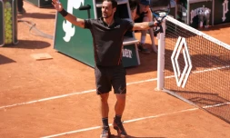 L'Italien Fabio Fognini après sa victoire sur le Canadien Felix Auger-Aliassime au 1er tour des Internationaux de France de Roland-Garros le 29 mai 2023 à Paris