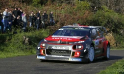 Le Français Sébastien Loeb (Citroën) lors du shakedown au Tour de Corse, le 5 avril 2018 à Sorbo-Ocagnano