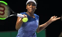 L'Américaine Venus Williams, face à L'Espagnole Garbine Muguruza lors du Masters dames, le 26 octobre 2017 à Singapour