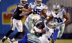 Les Dallas Cowboys en action contre les San Diego Chargers le 12 août 2015, à San Diego