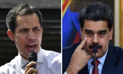 Photo montage créé le 25 janvier 2019 de Juan Guaido (g) qui s'est auto-proclamé président du Venezuela et du président en titre  Nicolas Maduro