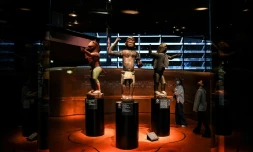 Des statues totem de l'ancien royaume d'Abomey exposées au musée du Quai Branly, le 10 septembre 2021 à Paris