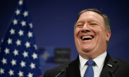 Le secrétaire d'Etat américain, Mike Pompeo, donne une conférence de presse au siège de l'Otan à Bruxelles, le 27 avril 2018