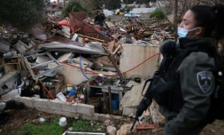 Les ruines de la maison d'une famille palestinienne détruite par la police israélienne dans le quartier de Cheikh Jarrah à Jérusalem-Est, le 19 janvier 2022 
