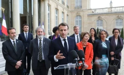 Emmanuel Macron s'exprime devant la presse après sa rencontre avec des experts de la biodiversité de l'IPBES, le 6 mai 2019 à l'Elysée