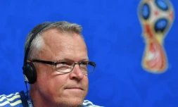 Le sélectionneur de l'équipe de Suède Janne Andersson en conférence de presse, le 6 juillet 2018 à Samara