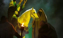 Scène de la pièce de théâtre du Hachd al-Chaabi, à Bassora (sud de l'Irak), le 29 décembre 2021