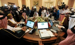 Des ministres du Golfe à Ryad le 7 décembre 2015 avant une réunion sur le conflit syrien