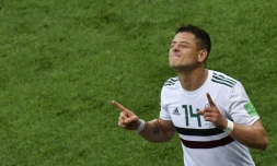 L'attaquant du Mexique "Chicharito" Hernandez savoure son but contre la Corée du Sud au Mondial, le 23 juin 2018 à Rostov 