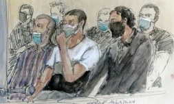 Croquis d'audience du 14 septembre 2021 montrant plusieurs accusés du procès des attentats du 13 novembre 2015 en France
