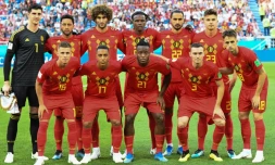 L'équipe de Belgique avant le coup d'envoi du match contre l'Angleterre, le 28 juin 2018 à Kaliningrad