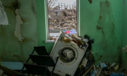 L'intérieur d'une maison détruite par les forces russes à Bachtanka prÚs de Mykolaïv, sud de l'ukraine,