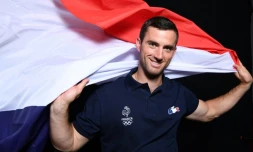 Pierre Vaultier lors de la présentation de la délégation française pour les JO d'hiver de Pyeongchang, à Paris le 4 octobre 2017