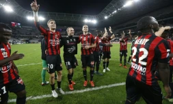 La joie des joueurs niçois après la victoire contre Lyon, le 20 novembre 2015 à l'Allianz Riviera