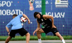 L'attaquant star de l'Uruguay Edinson Cavani lors d'une séance d'entraînement au centre des sports Borsky à Nijni Novgorod, le 5 juillet 2018