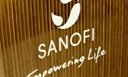 Le logo du géant pharmaceutique français Sanofi le 4 décembre 2017 à Gentilly, près de Paris