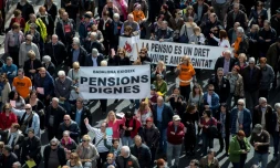 Des retraités espagnols manifestant pour la défense des retraites, le 17 mars 2018 à Barcelone