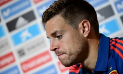 Le défenseur de l'équipe d'Espagne César Azpilicueta en conférence de presse, le 29 juin 2018 à Krasnodar