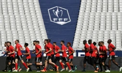 L'équipe des Herbiers lors d'une séance d'entraßnement au Stade de France, à Saint-Denis, le 7 mai 2018