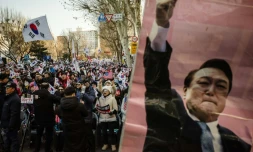 Des partisans du président sud-coréen suspendu Yoon Suk Yeol lors d'un rassemblement de soutien, le 23 janvier  2025 à Séoul 