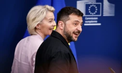 Le président ukrainien Volodymyr Zelensky et la présidente de la Commission européenne Ursula von der Leyen à Bruxelles, le 17 août 2025
