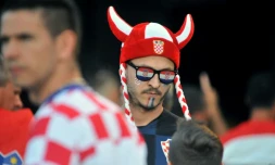 Un supporter croate à Livno en Bosnie lors de la victoire face à l'Angleterre au Mondial le 11 juillet 2018