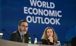 Le chef-économiste du FMI, Pierre-Olivier Gourinchas lors d'une conféfence de presse à Washington le 22 octobre 2024