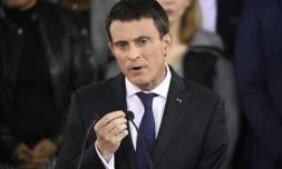 Manuel Valls lors de l'annonce de sa candidature à la présidentielle le 5 décembre 2016 Evry dans l'Essonne