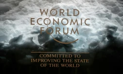 Le logo du forum économique mondial à Davos le 21 janvier 2019 en Suisse