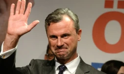 Le candidat d'extrĂȘme droite Norbert Hofer (FPĂ) aprĂšs le second tour de la prĂ©sidentielle autrichienne Ă Vienne le 22 mai 2016