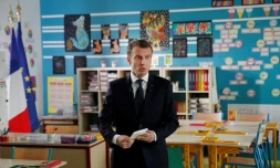 Emmanuel Macron dans l'école de Berd?huis (Orne), le  12 avril 2018