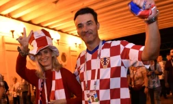 Les supporters croates à Moscou lors de la victoire face à l'Angleterre en demi-finale du Mondial le 11 juillet 2018
