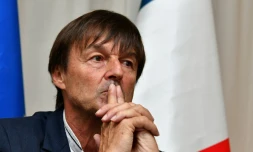 Le ministre de l'Environnement Nicolas Hulot en conférence de presse au G7 de Bologne en Italie, le 12 juin 2017