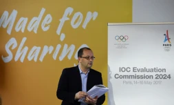 Le chef des inspecteurs du CIO Patrick Baumann, en conférence de presse, le 14 mai 2017 à Paris