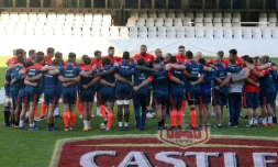 Les joueurs de l'équipe de France de rugby lors d'un entraînement à Durban, le 16 juin 2017