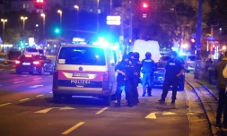 Des policiers déployés dans le centre de Vienne après une fusillade près d'une synagogue, le 2 novembre 2020 en Autriche