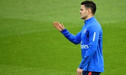 Hatem Ben Arfa, alors milieu de terrain du PSG, à l'entraînement à Saint Germain-en-Laye, le 13 avril 2018