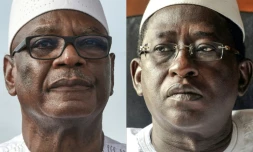 Le président malien sortant Ibrahim Boubacar Keita (g) affronte dimanche 12 août 2018 Soumaila Cisse (d) au second tour de l'élection présidentielle malienne