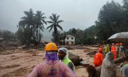 Une photographie publiée par l'agence indienne de gestion des catastrophes, prise le 30 juillet 2024, montrant ses secouristes à la recherche de victimes du glissement de terrain qui a fait au moins 25 morts dans l'Etat du Kerala, dans le sud du pays.