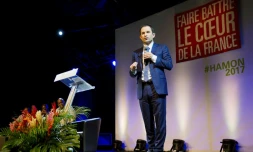 Le candidat socialiste à l'élection présidentielle française Benoit Hamon lors d'un meeting le 12 mars 2017 à Fort-de-France, en Martinique