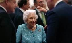 Elizabeth II, le 19 octobre 2021 avec le premier ministre Boris Johnson lors d'une réception au château de Windsor
