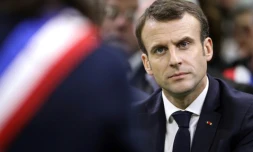 Emmanuel Macron devant des maires réunis à Grand Bourgtheroulde en Normandie, le 15 janvier 2019