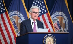 Le président de la Fed Jerome Powell lors d'une conférence de presse le 14 juin 2023 à Washington