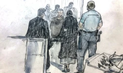 Salah Abdeslam (c) lors de la lecture du verdict du jury de la cour d'assises spéciale de Paris au dernier jour du procÚs des attentats du 13-Novembre, le 29 juin 2022