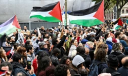 Manifesation en soutien au peuple palestinien, organisée le 28 octobre 2023 à Paris, en dépit de son interdiction par la Préfecture