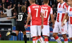 Neymar après un but pour le PSG face à l'Etoile Rouge de Belgrade, le 3 octobre 2018 au Parc des Princes