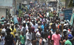 Manifestation contre le gouvernement du président haïtien Jovenel Moise, le 14 juillet 2018 à Port-au-Prince