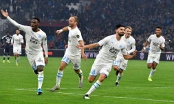 La joie des joueurs de l'OM après le but de Morgan Sanson contre Bordeaux, le 8 décembre 2019 à Marseille