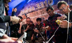 Des journalistes au Mobile World Congress de Barcelone, le 26 février 2017